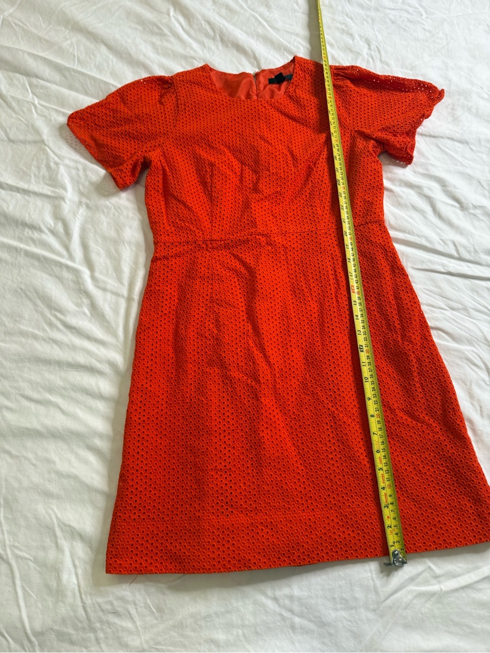 J.Crew Orange Eyelet Puff Sleeve A-Line Dress Size 12 Resort Palm Beach - Picture 9 of 13